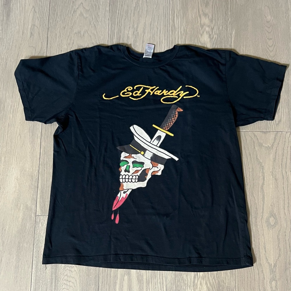 Ed Hardy Shirt Mens XL Black Skull Dagger Graphic Tee